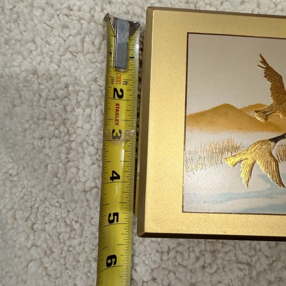 Vintage Otogiri‎ Japanese Memo Box Canadian Geese Gold Tone Wood Box